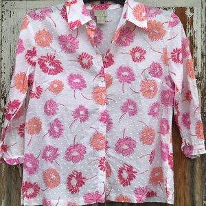 Pink and Orange Floral Blouse with lifted polka dots